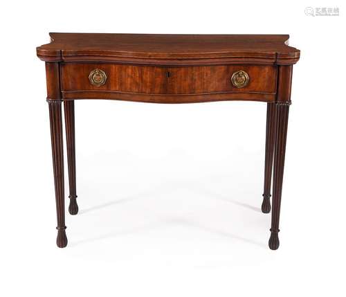 A GEORGE III MAHOGANY SERPENTINE FOLDING CARD TABLE, IN THE ...