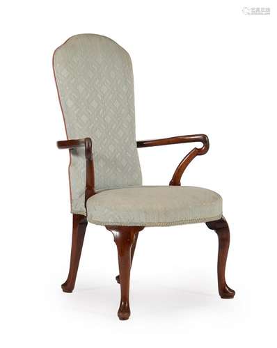 A QUEEN ANNE WALNUT AND UPHOLSTERED ELBOW CHAIR, CIRCA 1710