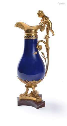 A LOUIS XVI BLUE GROUND PARIS PORCELAIN AND ORMOLU AND MARBL...