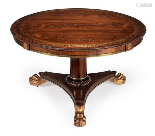 Y A REGENCY ROSEWOOD AND BRASS MARQUETRY CENTRE TABLE, CIRCA...