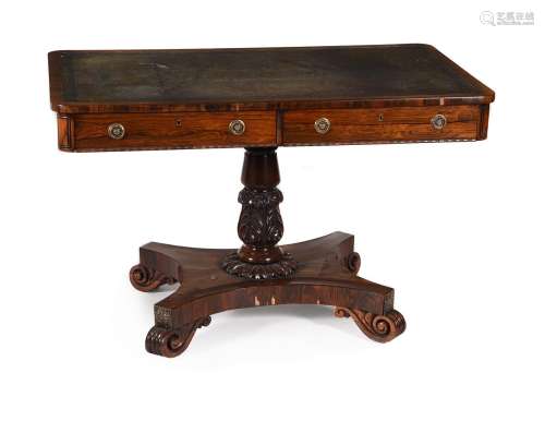 Y A GEORGE IV ROSEWOOD PEDESTAL LIBRARY TABLE, CIRCA 1825