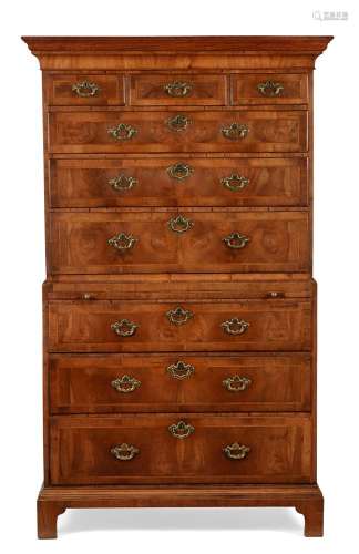 A GEORGE II WALNUT AND CROSSBANDED CHEST ON CHEST, MID 18TH ...