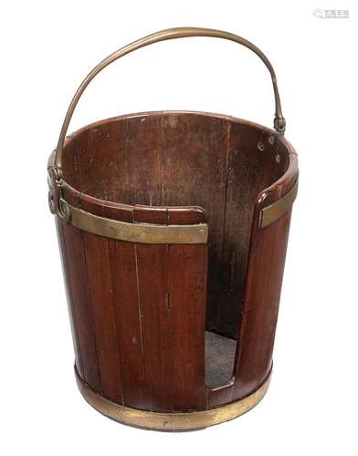 A GEORGE III MAHOGANY AND BRASS BOUND PLATE BUCKET, CIRCA 17...