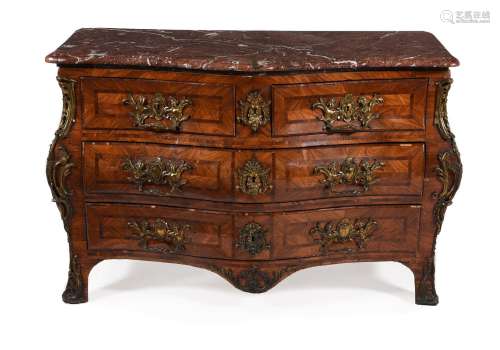 Y A REGENCE GILT METAL MOUNTED KINGWOOD BOMBE COMMODE, CIRCA...