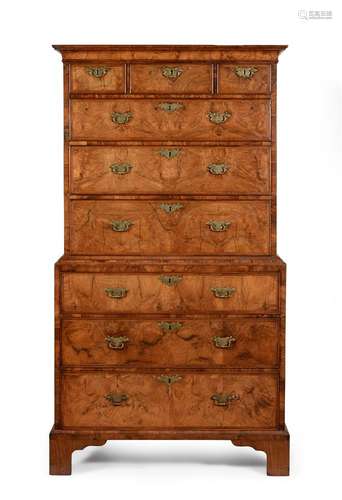 A GEORGE II WALNUT AND FEATHER BANDED CHEST ON CHEST, CIRCA ...