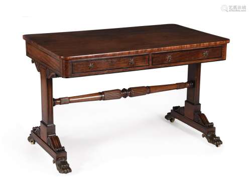 Y A GEORGE IV MAHOGANY, ROSEWOOD AND EBONISED LIBRARY TABLE,...