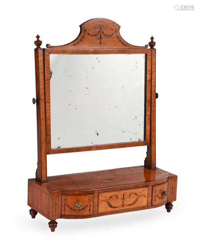 Y A GEORGE III SATINWOOD AND MARQUETRY DRESSING MIRROR, IN T...