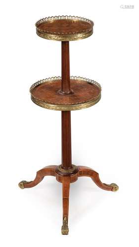 A FRENCH PARQUETRY AND ORMOLU MOUNTED TWO-TIER ETAGERE, IN L...