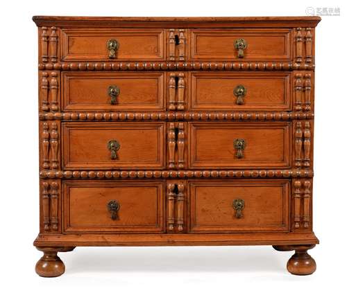 A CHARLES II FRUITWOOD CHEST OF DRAWERS, CIRCA 1670