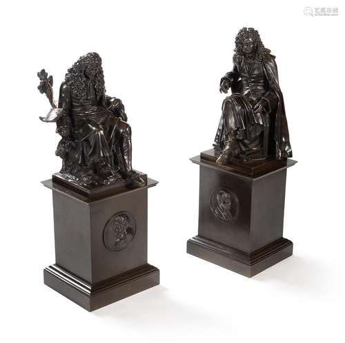 JEAN-MARIE PIGALLE (FRENCH, 1792-1857), A PAIR OF BRONZE FIG...