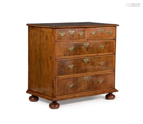 A WILLIAM III WALNUT, FEATHER BANDED AND LINE INLAID CHEST O...
