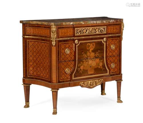 Y A FRENCH MARQUETRY, PARQUETRY AND ORMOLU MOUNTED COMMODE, ...