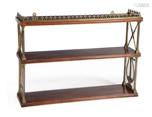 Y A SET OF REGENCY ROSEWOOD AND BRASS MOUNTED HANGING WALL S...