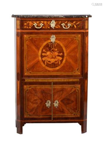 Y A LOUIS XVI ROSEWOOD, WALNUT AND INLAID SECRETAIRE A ABATT...