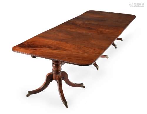 A REGENCY MAHOGANY TRIPLE PEDESTAL DINING TABLE, CIRCA 1820