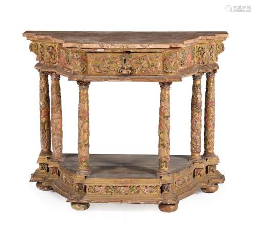 A SPANISH GILTWOOD AND POLYCHROME PAINTED SIDE OR ALTAR TABL...
