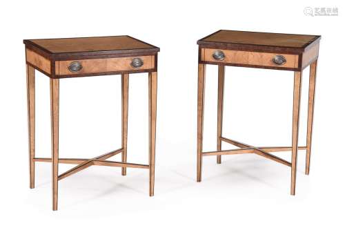 A PAIR OF BURR OAK AND CROSS BANDED SIDE TABLES, IN GEORGE I...
