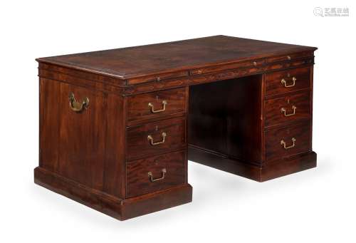 A GEORGE III MAHOGANY PARTNERS PEDESTAL DESK, IN THE MANNER ...