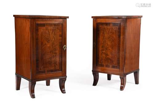 Y A PAIR OF REGENCY MAHOGANY AND ROSEWOOD CROSSBANDED BEDSID...