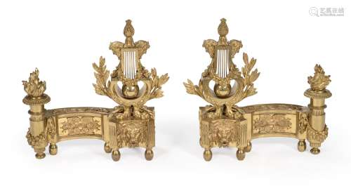 A PAIR OF FRENCH ORMOLU CHENETS, IN LOUIS XVI STYLE, LATE 19...