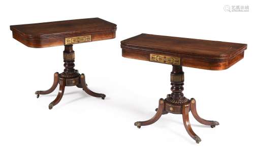 Y A PAIR OF REGENCY ROSEWOOD AND BRASS INLAID FOLDING CARD T...