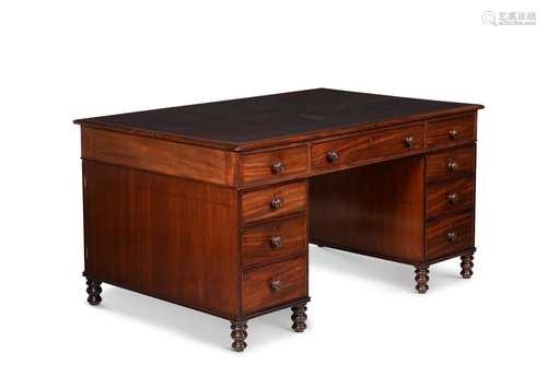 A REGENCY MAHOGANY PARTNER'S PEDESTAL DESK, CIRCA 1815