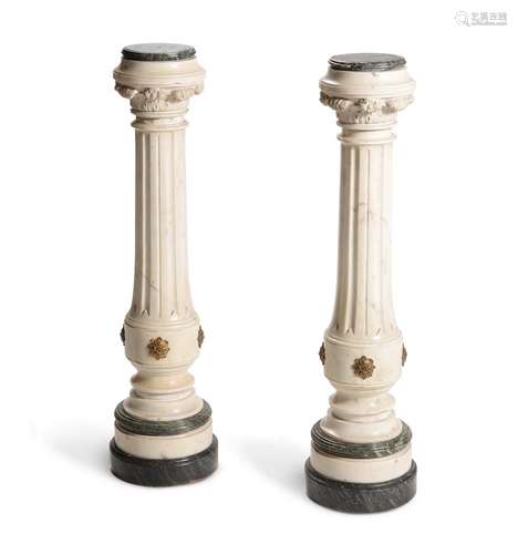 A PAIR OF CONTINENTAL ORMOLU MOUNTED MARBLE PEDESTALS, SECON...