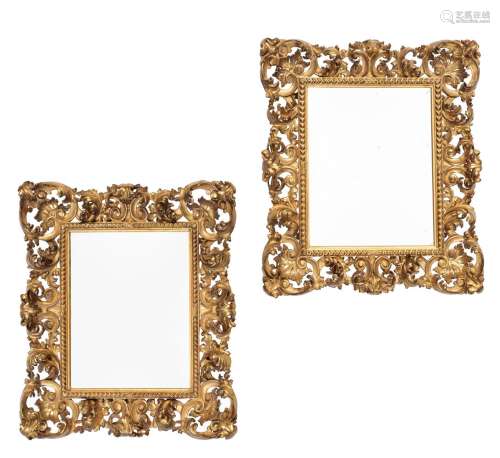 A PAIR OF ITALIAN GILTWOOD WALL MIRRORS, PROBABLY FLORENTINE...