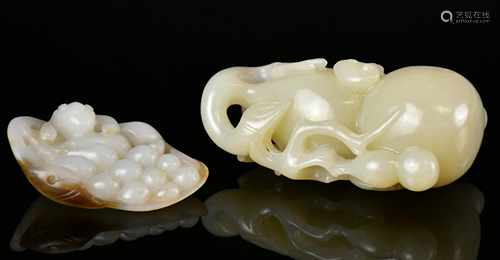 Two Celadon Jade Fruit Carvings