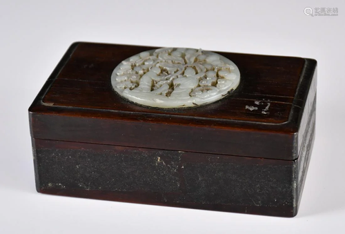 A Jade Inlaid Wood Box, 19thC