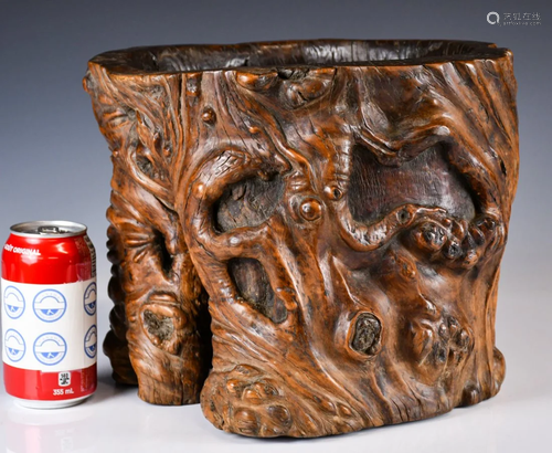 A Large Hardwood Brush Pot, 20thC