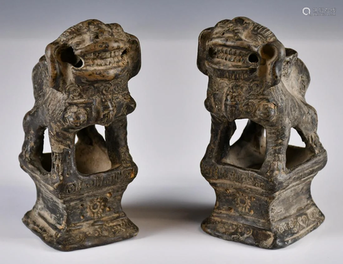 A Pair of Wood Lion Paper Weights, Yuan