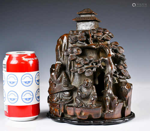 A Bamboo Carved Landscape Figure Censer