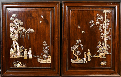 A Pair Of Wood Screens Embedded W/Mother Of Pearl