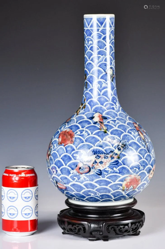 A Blue&White with Color Vase, 18th C