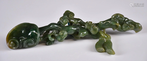 A Green Jade Lingzhi Carving 20thC