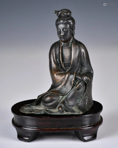 A Bronze Carved Lady, with Stand 19thC