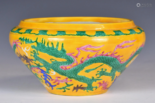 Chinese Green And Yellow Glazed Dragon Water Pot