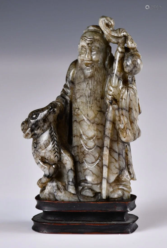 A Jade Carved Shou Statue, Ming