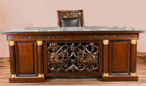 A Set of Hardwood Table&Leather Chair, 20th C.