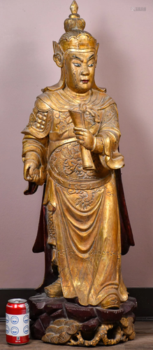 A Large Gilded-Wood Figure Of Guardian,19thC