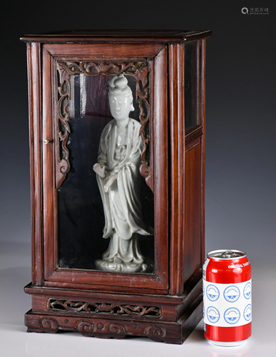 A Blanc De Chine Guanyin, with Suanzhi Box, 19th C