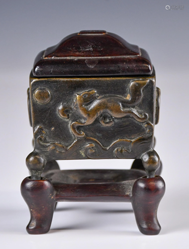 A Four Tab Feet Censer With Stand & Cover, Ming