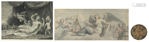 Three classical engravings of angels and Putti