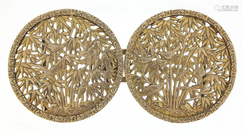 Chinese silver gilt two piece buckle, pierced and