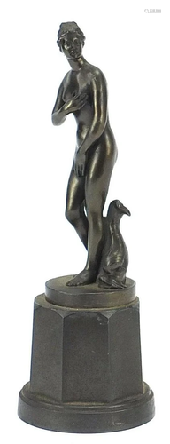 Art Deco nude female figurine on a pedestal, 25cm high