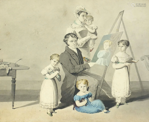 Artist with female and children, early 19th century