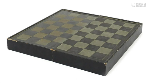 Chinese black lacquered folding chess board, 42cm x