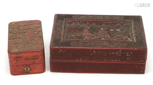 Two Chinese rectangular cinnabar lacquer boxes and