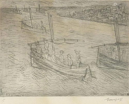 Fishing in Collioure, French pencil signed print,